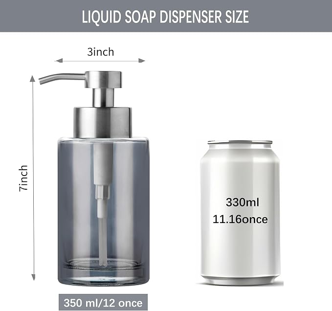 Enra Silver Soap Dispenser, Glass Hand Soap Dispenser Liquid Pump Bottle | 12oz - Image 6