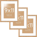Homeforia 9x11 Picture Frame Wood, High End Natural Oak 9 x 11 Light Wooden Frames with Mat 6 by 8 in Photo, 9by11 Frame Matted to 6x8 Print, Wall or Tabletop Frame, Tempered Glass, Wall Kit, Set of 3