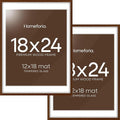 Homeforia 18x24 Walnut Poster Frame, High End Dark Oak 18x24 Brown Wooden Picture Frames with Mat 16x20, 18 x 24 Wood Frame Matted to 16 by 20, 24x18 Hanging Frames, Tempered Glass, Wall Kit, Set of 2