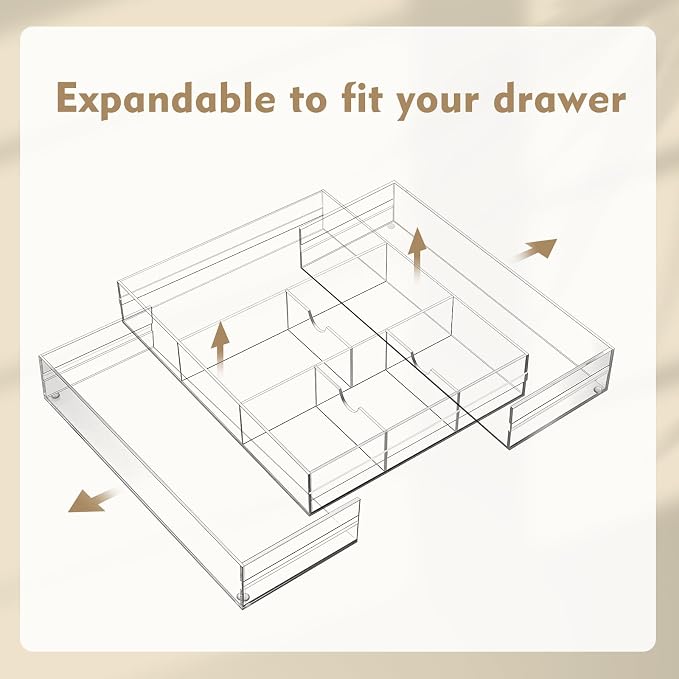 Briwooody Clear Acrylic Drawer Organizer Expandable, 8 Compartments, Large | - Image 4