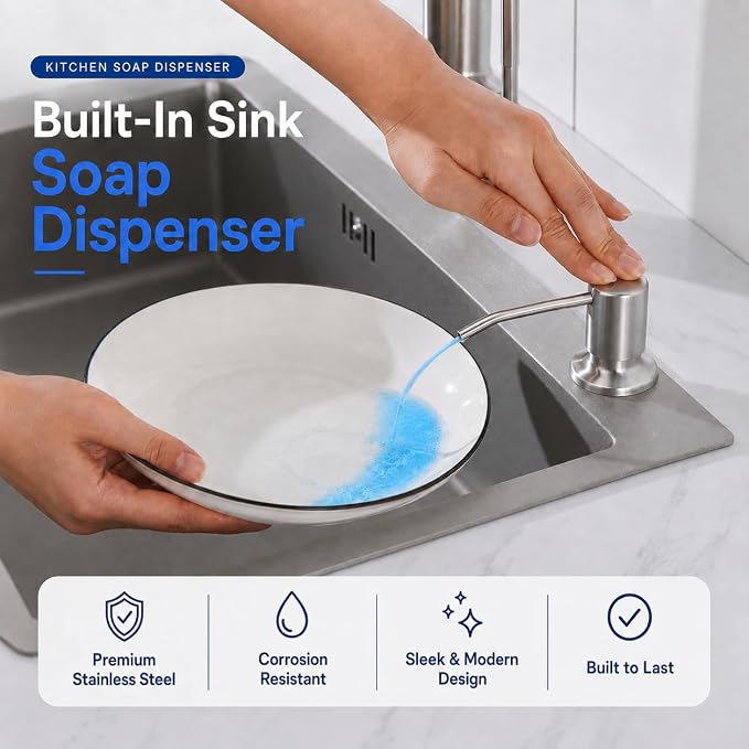 Soap Dispenser for Kitchen Sink, Built in Soap Dispenser Brushed Nickel | - Image 3