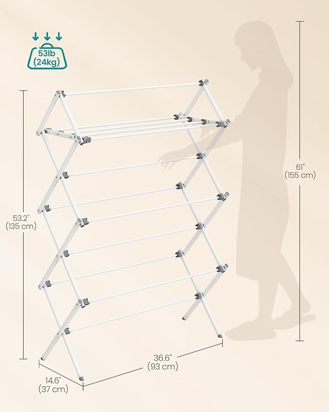 SONGMICS Foldable Clothes Drying Rack, 36.6 x 14.6 x 53.2 Inches | Laundry - Image 6