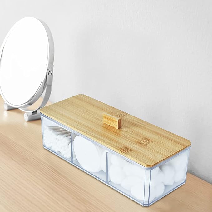 Acrylic Qtip Holder Dispenser, 3 Compartments Cotton Swab Holder - Image 4
