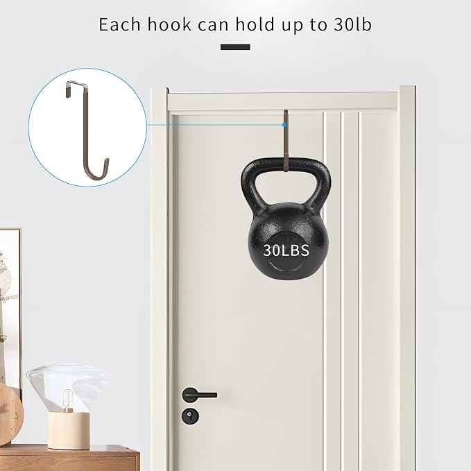 FYY Over the Door Hooks, Single-Hanger 4 Pack, Fits Doors 1.6" Brown | Heavy - Image 4