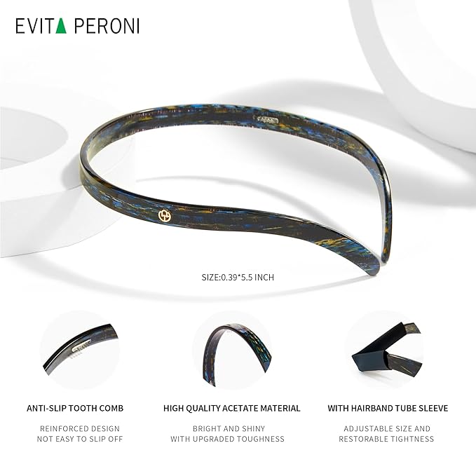 EVITA PERONI Hair Band, Light Grey Blue, Comfortable U-shaped Headband for Women, Designed for Eyewear, No Pressure, No Headache, Thin Head Bands, 1 Count
