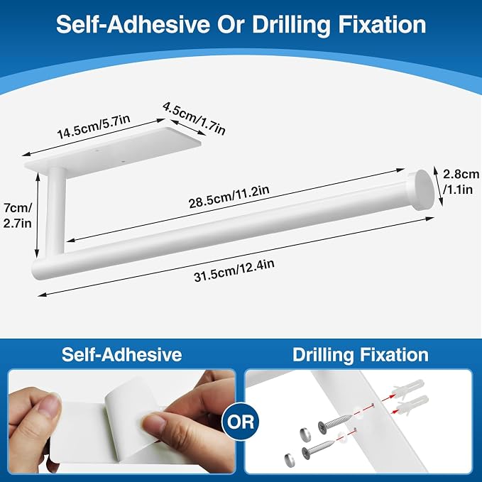 Paper Towel Holder, Self-Adhesive or Drilling， White, 1 Pack - Image 5