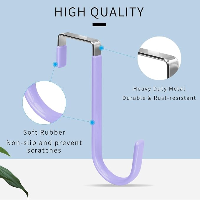FYY Over the Door Hooks, Single-Hanger 4 Pack, Fits Doors 1 3/8" Lavender | - Image 3