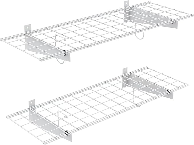 TORACK 2 Pack Garage Storage Wall Shelves, 15" x 45" Wall Mounted Wire Shelves for Garage Heavy Duty Wall Shelving(Pack of 2, White)
