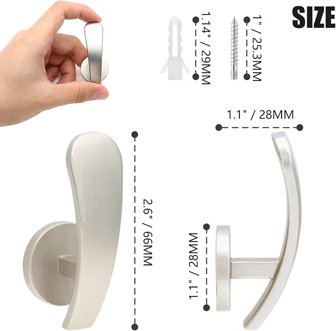 Curtain Tieback Hooks, 4 Pack | Wall Mounted, Decorative, Includes Screws - Image 4