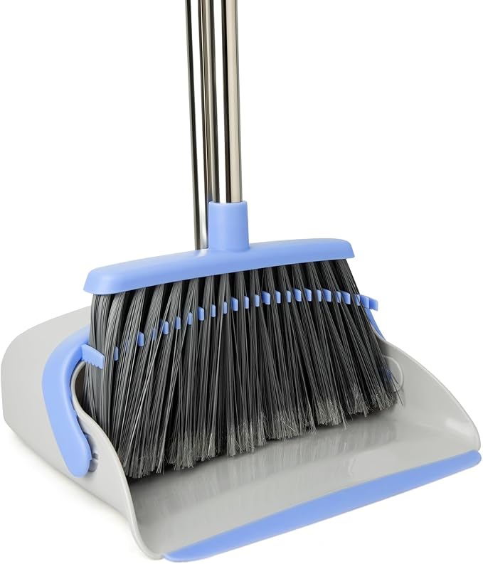Broom and Dustpan Combo Set, Long Handle and Standing Dust Pan by OOOFLOWER