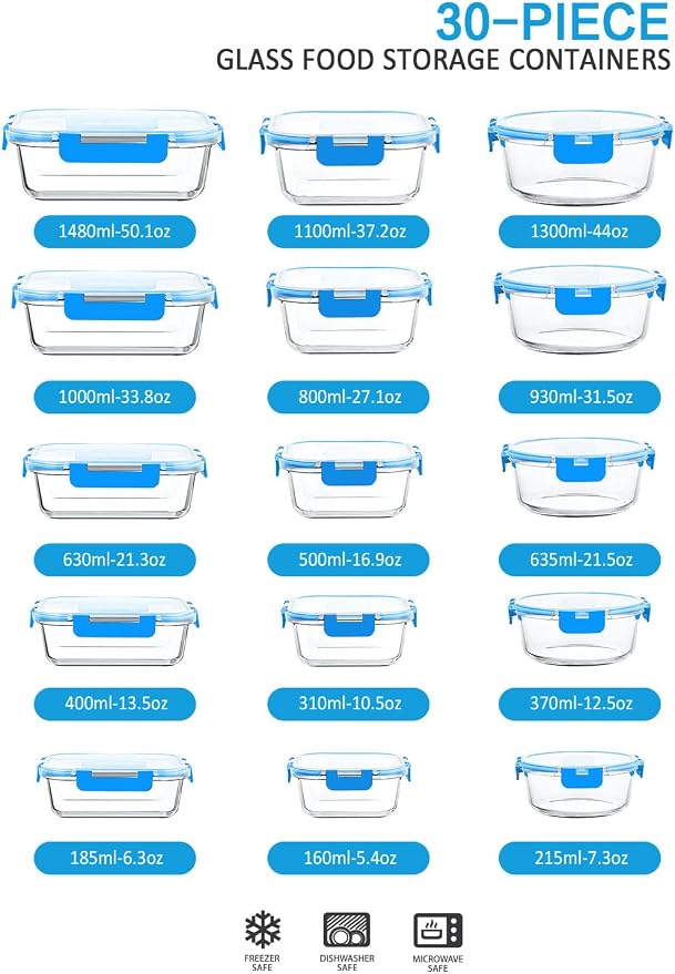 M MCIRCO 30 Piece Extra Large Glass Food Storage Containers - Image 2