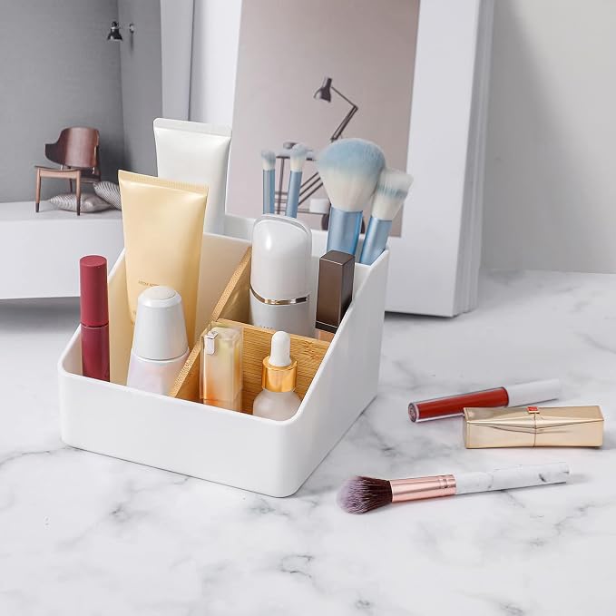 Toothbrush Holder 4 Slots Tooth Brush Organizer, Wihte | Detachable Bamboo - Image 4
