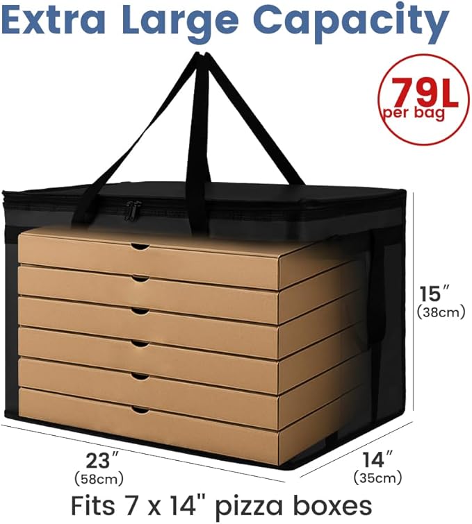 Cooler Insulated Food Delivery Bag & Drink Carrier with Hard Bottom, XXX-Large Pizza Bags for Doordash/Uber Eats, Grocery Catering Travel Thermal Frozen Carrier, Cold Warmer Accessories for Door Dash