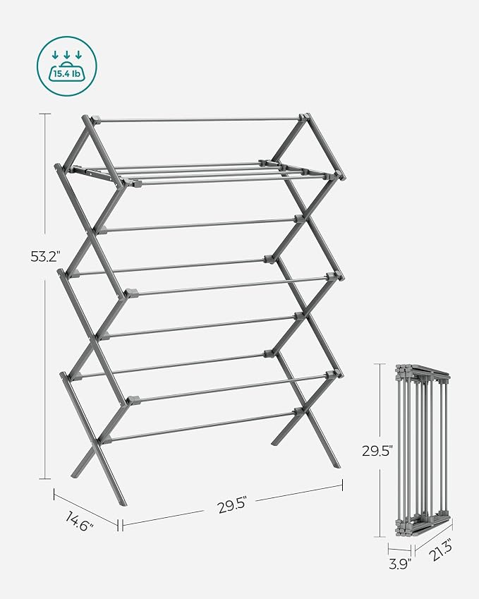 SONGMICS Foldable Clothes Drying Rack, Laundry Drying Rack, Clothes Airer - Image 6