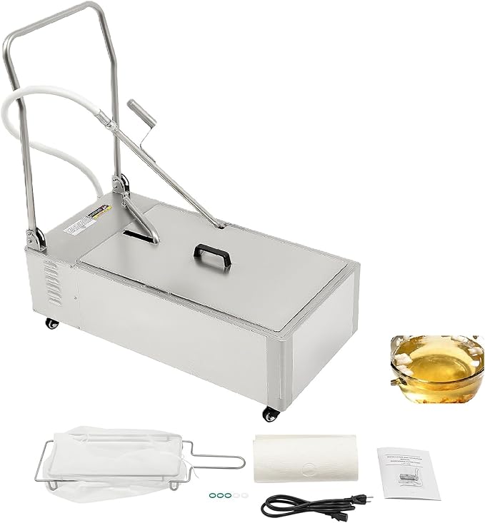 55L Oil Filter Machine for Deep Fryers, Commercial Kitchen Oil Filtration System 10L/min, Frying Oil Filter System Machine, Cooking Oil Filter Pump & Oil Hose for Restaurants & Home Use