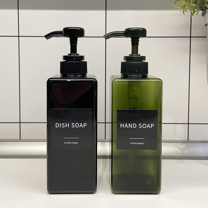 Green Soap Dispenser with Waterproof Labels, Thickened Plastic Hand Soap - Image 4