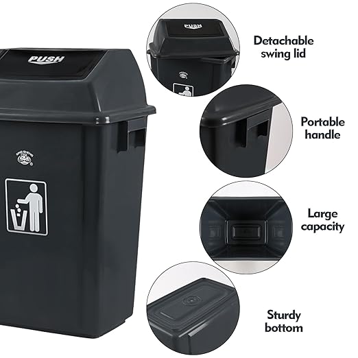 10 Gallon Plastic Garbage Can with Swing Lid, Set of 4 Large Trash Can Waste Bin, Grey