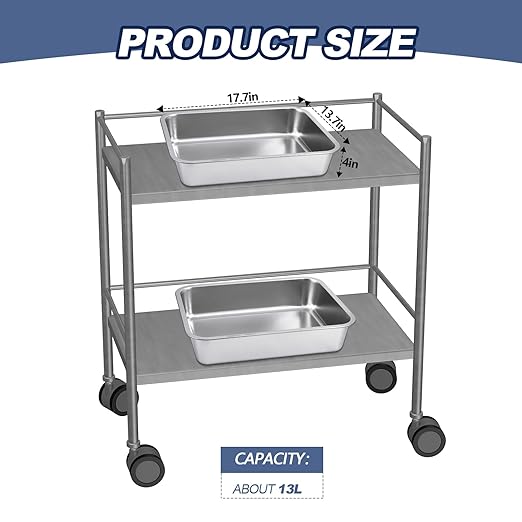 2 Pack Stainless Steel Commercial Bus Tubs Food Grade Meat Processing Tubs Lug Wash Basin Tote Box for Dishwashing, Kitchen, Restaurant, Utility (13 L)