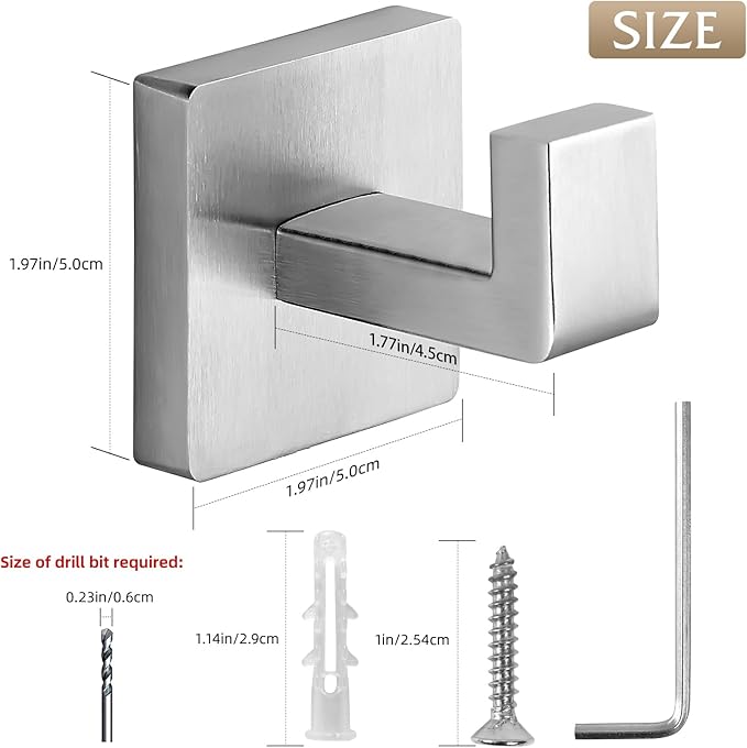 Towel Hooks for Bathrooms, Heavy Duty Stainless Steel Bathroom Hooks | Square - Image 6