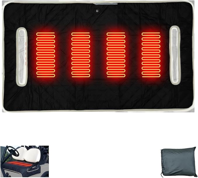 Golf cart Heated seat Cover, Non-Slip and Waterproof Winter Golf cart seat Cushion, Three Temperature Settings, Four-Zone Heating, External Power Supply/Power Bank Heating Options