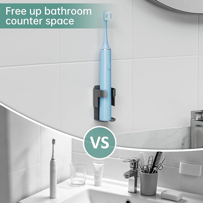 Adhesive Electric Toothbrush Holder Wall Mounted, Aluminum Black 2 Pack | - Image 4