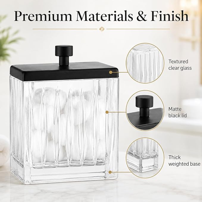 Vince Camuto Home Glass Cotton Jar Holder – Matte Black Lid, Elegant Bathroom - Image 5