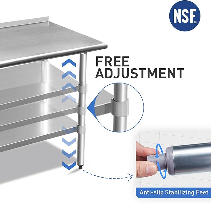 Stainless Steel Table for Prep & Work with Backsplash 24x72 Inches
