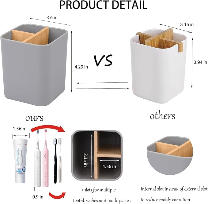 Bamboo Toothbrush Holder for Bathrooms Toothpaste Organizer - Image 2