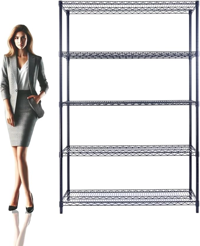 NSF Commercial 5-Tier Wire Shelving with Wheels, 48"x24"x72" Heavy Duty Metal Shelves 4000 lbs Max Capacity, Black Storage Rack for Garage Kitchen Pantry Warehouse