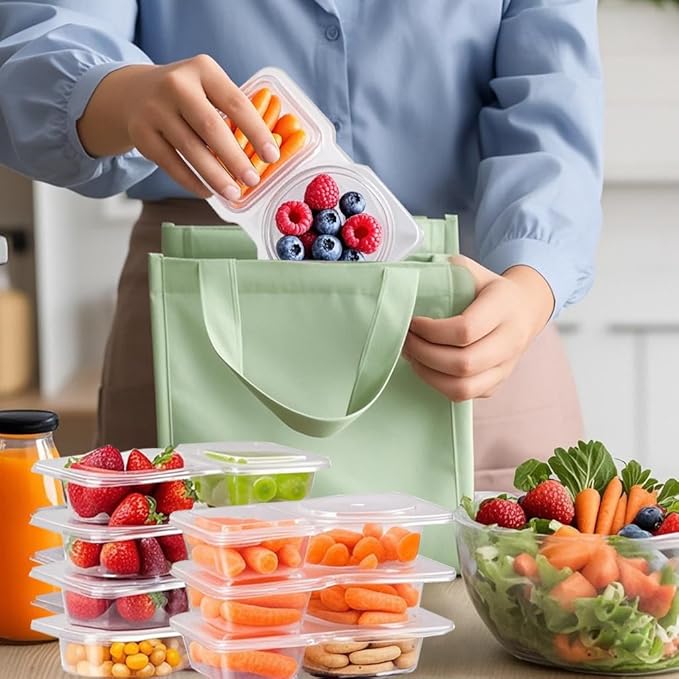 20 Pack Reusable Snack Containers with Lids, Double Compartment Snack Containers for kids & Adults -2 Compartment Condiment Containers, Dishwasher & Microwave Safe, for Portion Control, Meal Prep