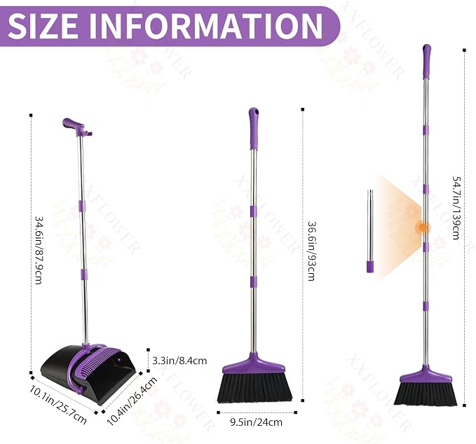 Broom and Dustpan Set with Long Handle, Light Weight Stainless Steel Poles - Image 2