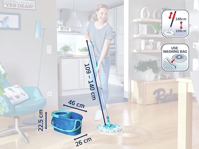 Leifheit Clean Twist Disc Mop Ergo Mop and Bucket, Floor Mop with Moisture-Controlled Spin Mop, Easy-Steer 360 Joint Microfibre Mop Head, 33cm Wide, Twist Mop
