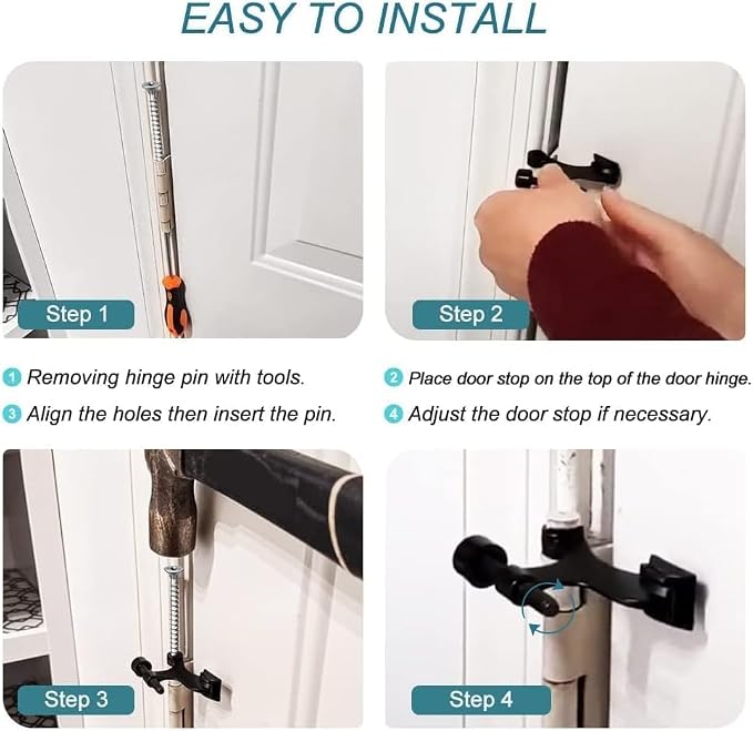 16 Pack Hinge Pin Black Door Stopper, Adjustable Heavy Duty Hinge Pin Door Stop - Image 7