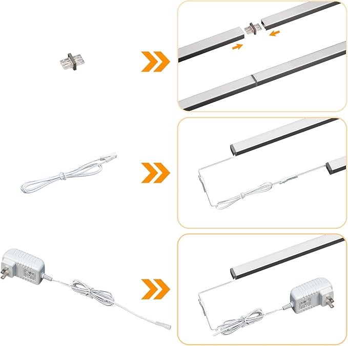 LUMILAND 6 Pcs 12-inch Led Under Cabinet Lighting Plug-in with Hand Wave, Dimmable 6000K Cold White Under Counter Lights Linkable with Memory Function for Kitchen