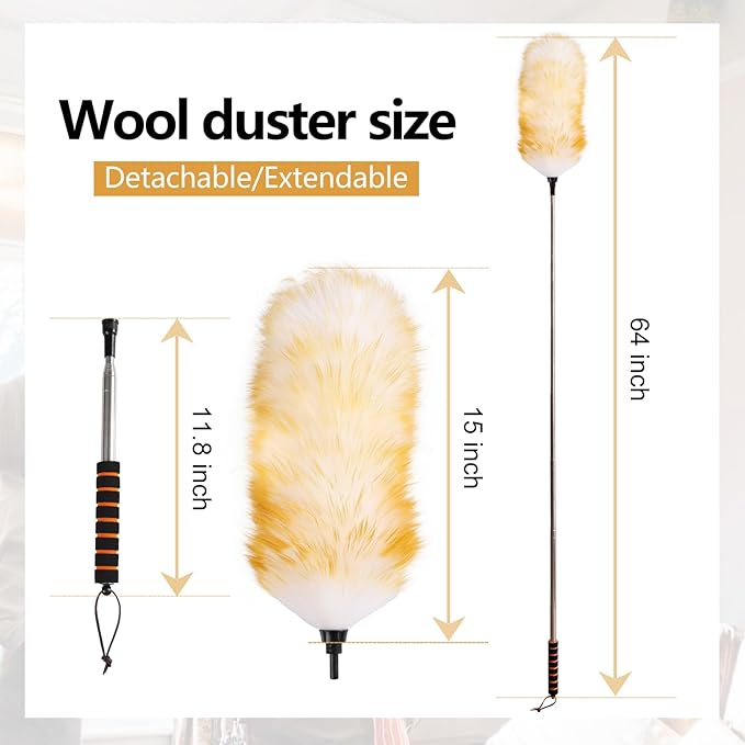 Lambswool Extendable Cleaning Duster 26-64 Inch, Anti-Static Wall Duster Cleaner - Image 3