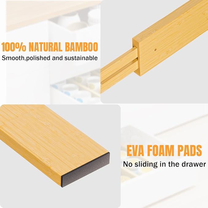 Bamboo Drawer Dividers Organizers, 2.56" High, 8 Pack | Expandable Separators - Image 7