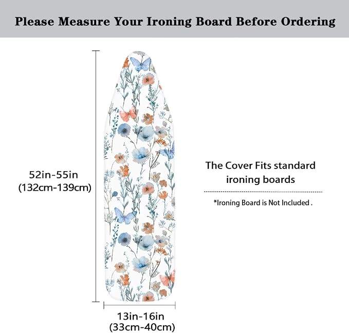 Ironing Board Cover, Standard Size 15x54, Poppy Art Print, Elastic Edge - Image 3