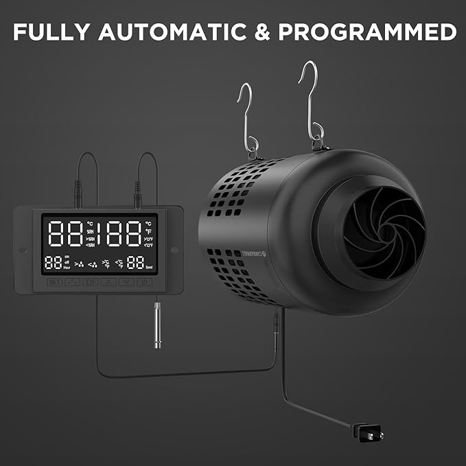 4 Inch Inline Duct Fan with EC Motor and Built-in Carbon Filter, Duct Fan Kit with Temperature Humidity Controller, Grow Tent Kits Ventilation System with Carbon Filter Combo