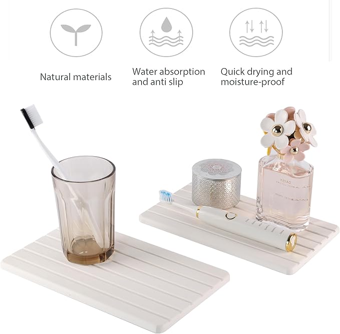 2 PCS Water Absorbent diatomite Coasters, 9.5" x 5.5" Water Absorbing Stone Tray for Sink, Stone Drying mat for Kitchen Counter, Stone soap Tray Used for Hand Soaps & toiletries & Plants