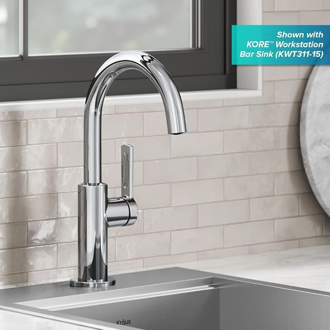Kraus Oletto Single Handle Kitchen Bar Faucet in Chrome, Kitchen Sink Faucets - Image 3
