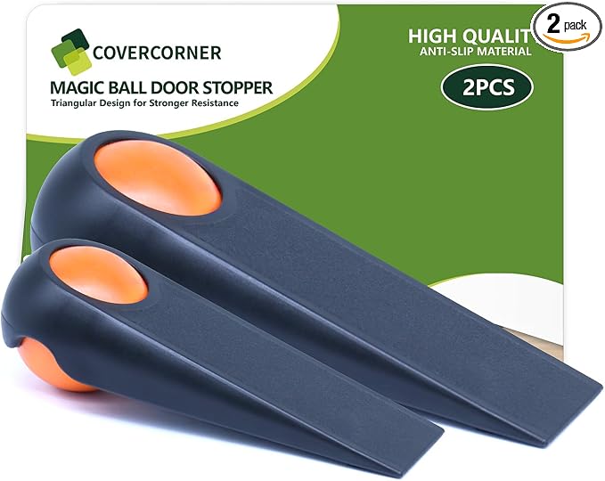 Door Stoppers for Bottom of Door, 2-Combo Pack Black and Orange | Magic Ball by COVERCORNER