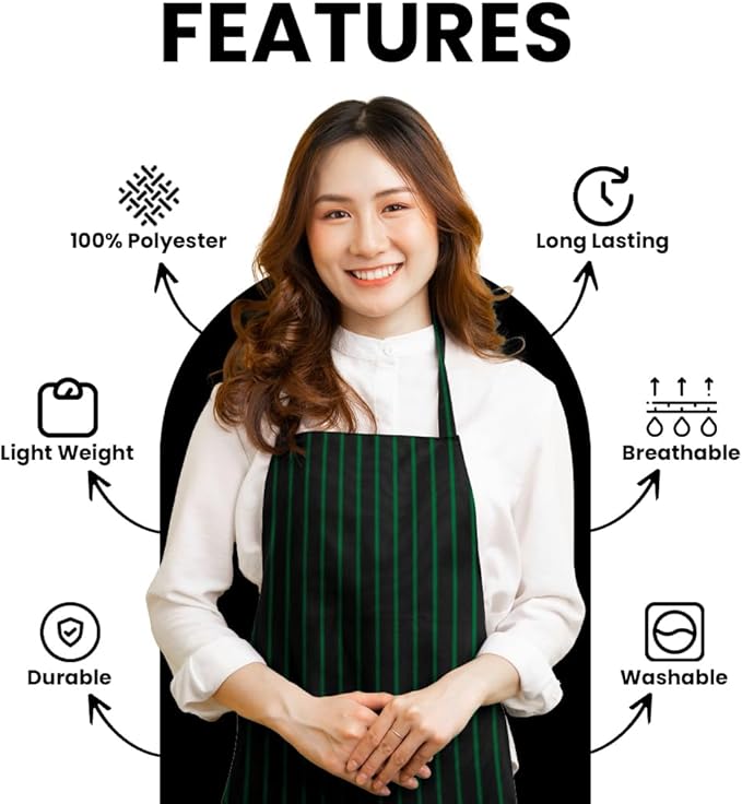 Aprons for Men - 100% Polyester Chef Apron Women with Extra Long Ties - Cooking Aprons for Women & Mens Apron