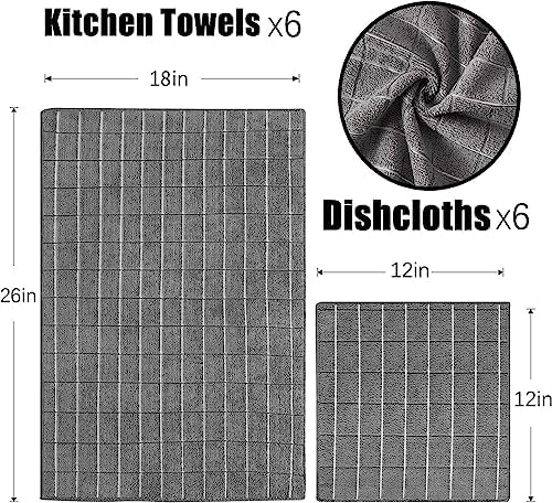 Puomue Microfiber Kitchen Towels and Dishcloths Set, 26 X 18 Inch and 12 X 12 - Image 2