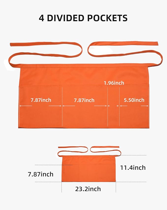 Argstar 2 Pack Server Apron with 4 Pockets, Waitress Waiter Waist Short Aprons(Available in 60/120 Pack)