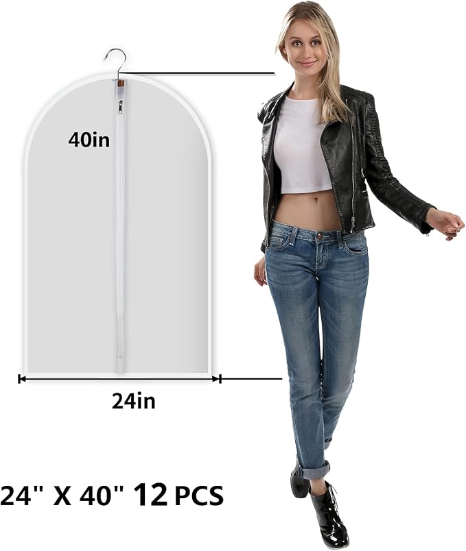MsKitchen Garment Bags 12 Pack, 24 x 40 Hanging Clothes Storage Bags, - Image 2