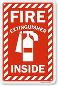 SmartSign 18 x 12 inch “Fire Extinguisher Inside” Sign with Pre-cleared Holes, Digitally Printed, 55 mil HDPE Plastic, Red and white, Made in USA