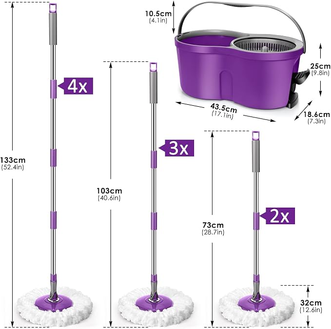 Spin Mop and Bucket with Wringer Set, Masthome 360°Spinning Bucket System with - Image 8