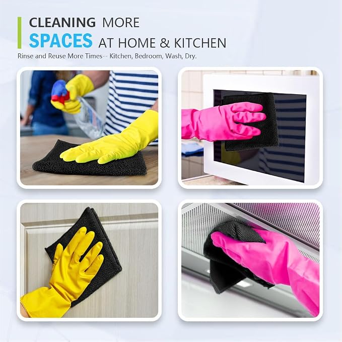 AIDEA Black Microfiber Cleaning Cloth-100PK, Reusable Cleaning Rags 12"x16" | - Image 6