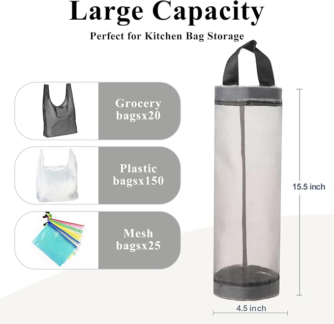 Plastic Bag Holder, Mesh Grocery Bag Holder Hanging Storage Bag Dispenser - Image 4