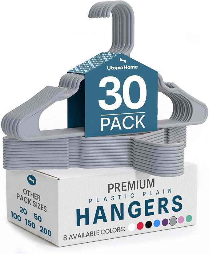 Utopia Home Plastic Hangers 30 Pack – Space Saving Clothes Hanger Grey | by UTOPIAHOME